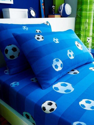 Goal Football Single Fitted Sheet and Pillowcase Set - Blue