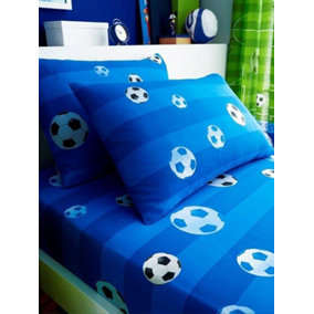 Goal Football Single Fitted Sheet and Pillowcase Set - Blue