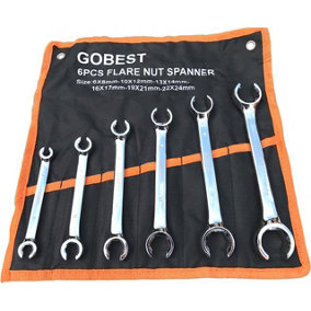 GOBEST flare open end spanners set 6 pcs 6-24 mm, 12 sizes (GB-0050)