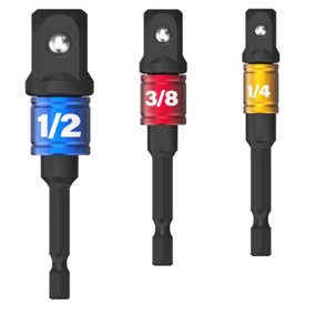GOBEST socket adaptor set 3 pcs, 1/2", 3/8", 1/4" impact grade, colour coded