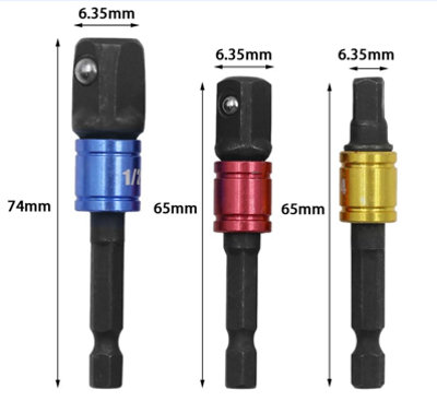 GOBEST socket adaptor set 3 pcs, 1/2", 3/8", 1/4" impact grade, colour coded
