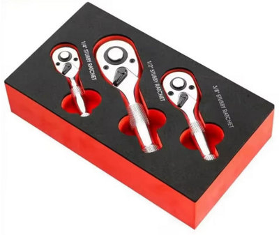 GOBEST Stubby ratchet handles set 3pcs 1/4", 3/8"& 1/2", 72 teeth ratchet gear