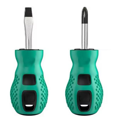 GOBEST Stubby screwdriver set 2 pcs, slotted and cross PH2, soft grip 100mm long
