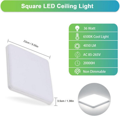 Goeco 36W Super Bright Square LED Ceiling Light - Ultra Slim Flush ...
