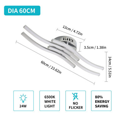 Goeco 4 -light corrugated led ceiling light, 6000K, 24W