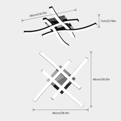Goeco Curved Design Modern LED Ceiling Light,4 Built-in LED Boards,6500K