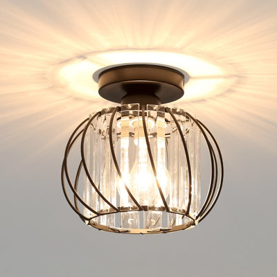 Goeco E27 Metal Crystal Chandelier Ceiling Light-Black