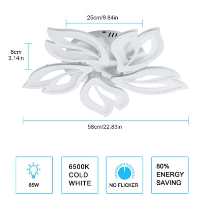 Goeco Modern LED Ceiling Light Chandelier, 65W, White 6500K