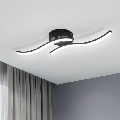 Goeco Parallel Wave LED Ceiling Light Black Two Parallel White Light ...