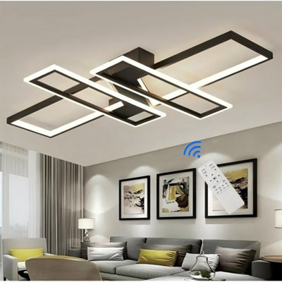 Goeco Rectangular LED Chandelier Ceiling Light - 46W 220V, 120x80cm, 3000K-6500K, Black