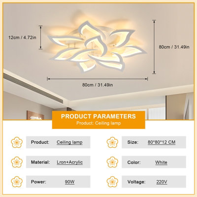 Goeco10 Heads Lotus LED Chandelier,  90W, 3000K