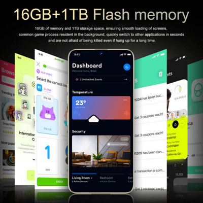 Gold 16G+1TB Android Smart Large Screen Phone