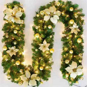 Gold 9FT Pre Lit Christmas Garland with Lights Door Wreath