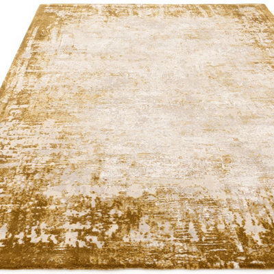 Gold Abstract Luxurious Modern Easy To Clean Rug For Dining Room Bedroom & Living Room-120cm X 170cm