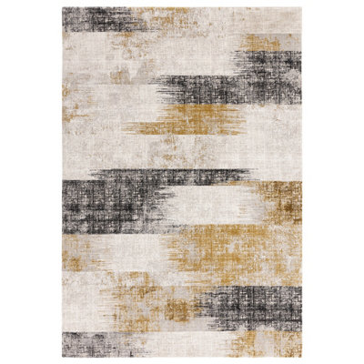 GOLD ABSTRACT MODERN EASY TO CLEAN RUG FOR DINING ROOM BED ROOM AND ...