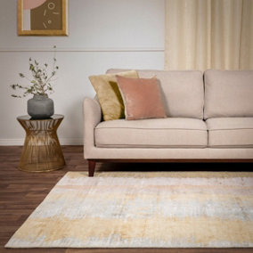 Gold Abstract Modern Rug Easy to clean Living Room and Bedroom-120cm X 170cm