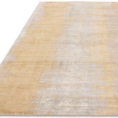 Gold Abstract Modern Rug Easy to clean Living Room and Bedroom-200cm X ...