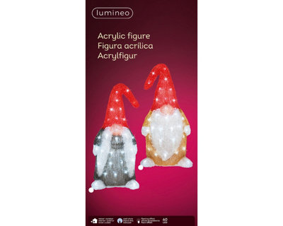 Gold Acrylic Gonk Christmas Light Figurine 60 Bright White LEDs Xmas Gnome 44cm