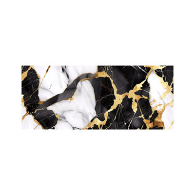 Gold And Black Marble Effect Glass Bathroom Splashback