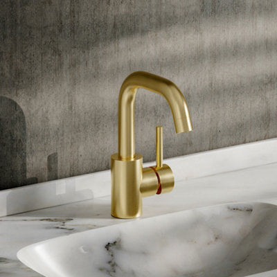 Gold Arc Single-Handle Faucet with Swivel Spout Bathroom Basin Mixer Tap