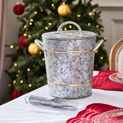 Gold Band Zinc Christmas Celebration Champagne Party Wine Ice Bucket and Scoop Gifts Ideas