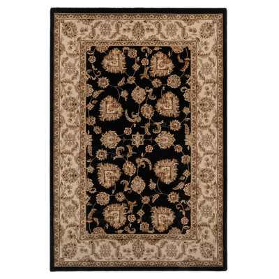 Gold Black Classical Oriental Floral Area Rug 160cm x 230cm