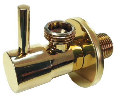 Gold Brass 1/2" x 1/2" BSP Basin Hose Valve Water Tap Cut-Off Long Lever