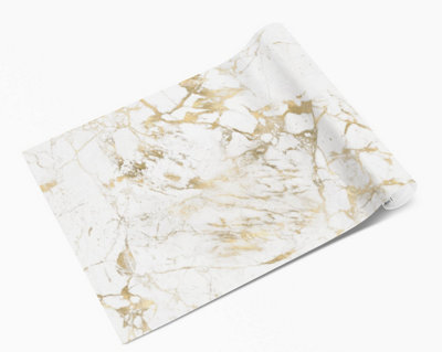 Gold Calacatta Marble Vinyl Wrap For Furniture & Kitchen Worktops