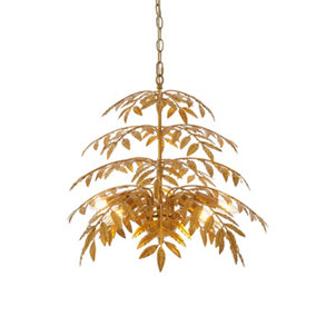 Gold Ceiling Pendant Light Decorative Leaf Design 5 Bulb Hanging Lamp Fitting