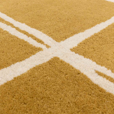 Gold Chequered Wool Modern Shaggy Handmade Rug For Living Room Bedroom ...