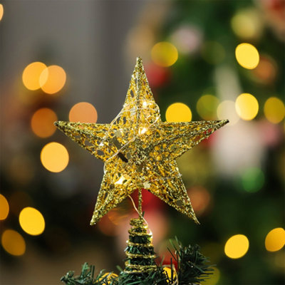 Gold-colored Wrought Iron Christmas Tree Star Topper with LED Lights ...