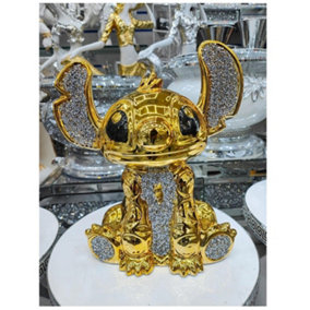 Gold Crushed Diamond Stitch Ceramic Sparkly Shelf Sitter Ornament