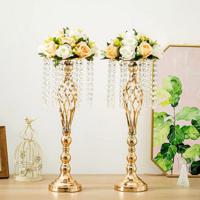 Gold Crystal Flowers Arrangement Stand Tall Vase Wedding Table Centerpiece 60cm