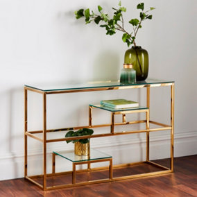 Gold Display 3 Tier Console Table