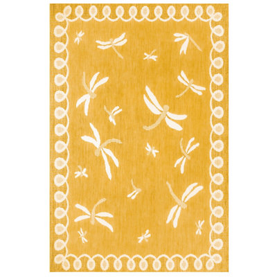 Gold Dragonfly Garden Patio Rug - Weatherproof, Mould & Mildew Resistant Indoor Outdoor Mat - Rectangular 80 x 150cm