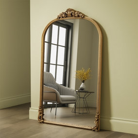 Gold European Arched Framed Ornate Decorative Full Length Mirror