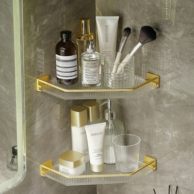 Gold Floating Corner Shelf Wall Mounted Acrylic Bathroom Corner Rack ...