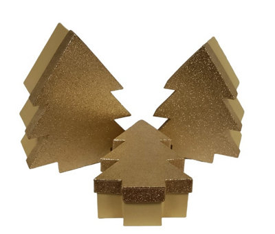 Gold Glitter Christmas Tree Gift Boxes Set of 3 Nestable Gift Boxes