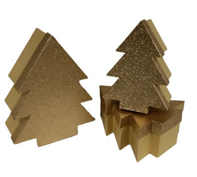 Gold Glitter Christmas Tree Gift Boxes Set of 3 Nestable Gift Boxes
