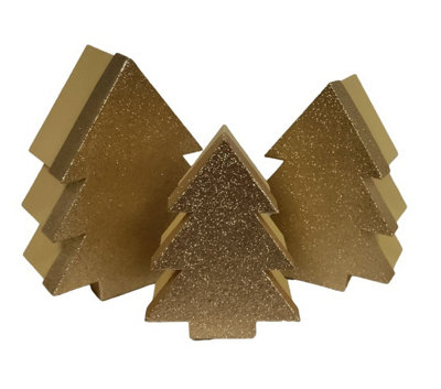 Gold Glitter Christmas Tree Gift Boxes Set of 3 Nestable Gift Boxes