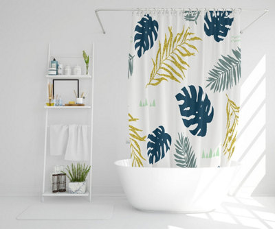 Gold Glitter & Navy Leaves (Shower Curtain) / Default Title