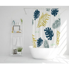 Gold Glitter & Navy Leaves (Shower Curtain) / Default Title