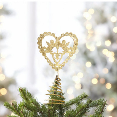 Gold Glittered Wrought Iron Christmas Tree Topper Xmas Heart