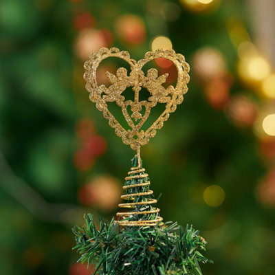 Gold Glittered Wrought Iron Christmas Tree Topper Xmas Heart