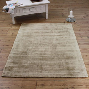 Gold Handmade , Luxurious , Modern , Plain Easy to Clean Viscose Rug for Living Room, Bedroom - 160cm X 230cm