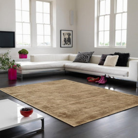 Gold Handmade , Luxurious , Modern , Plain Easy to Clean Viscose Rug for Living Room, Bedroom - 160cm X 230cm