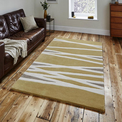 Gold Handmade , Luxurious , Modern , Wool Easy to Clean Abstract Rug for Bedroom, Living Room - Yellow Wool Rug - 120cm X 170cm