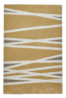 Gold Handmade , Luxurious , Modern , Wool Easy to Clean Abstract Rug for Bedroom, Living Room - Yellow Wool Rug - 120cm X 170cm