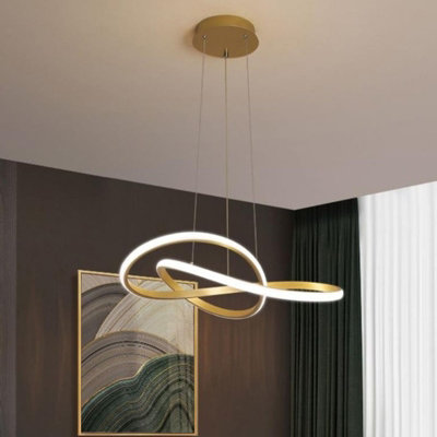 Gold Hanging Lamp LED Pendant Light Creative Round Ring Modern Chandelier 55cm