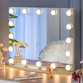 Gold Hollywood Makeup Vanity Mirror with 16 LED Bulbs Dimmable 50cm W x 10cm D x 42cm H